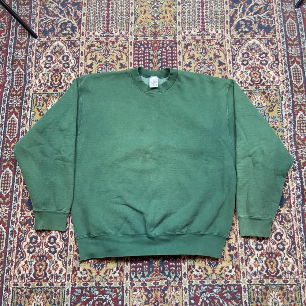 VTG 90s Munsingwear Super Cotton Crewneck Sweatshirt Green L‎ Heavy faded USA